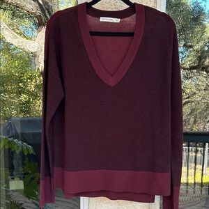 V-Neck Sweater in Burgundy by John + Jenn